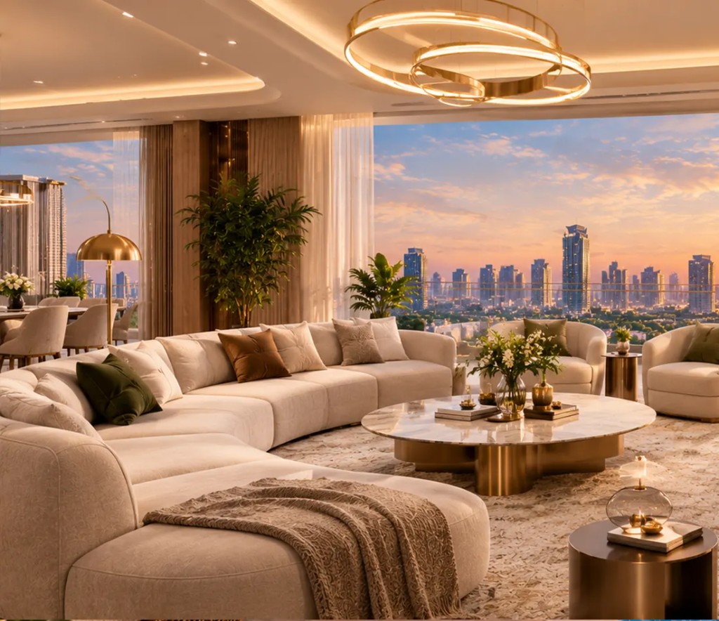 Living room in sunset light